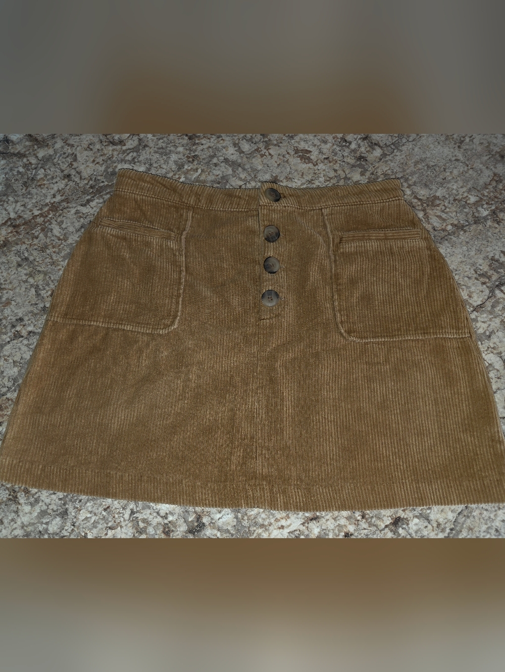 Blu Pepper Button-Front Corduroy Mini Skirt in Tan S